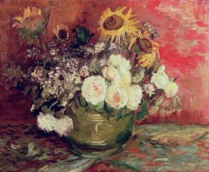 Tournesols, roses et autres fleurs dans un bol, 1886